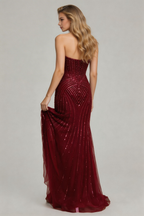 Burgundy Strapless Sequin Mermaid Evening Gown - Sparkly Prom Dress with Corset Bodice by ZAPDRESS