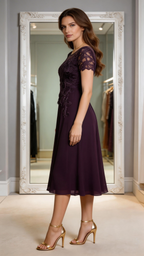 Elegant Dark Purple Lace Chiffon Mother of the Bride Formal Gown by ZAPDRESS