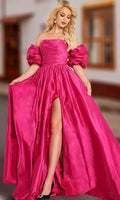 Vestido em Tafetá com Mangas Bufantes e Corte em A