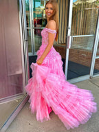 Kashi | Champagnerfarbenes Ballkleid mit Tüll und Applikationen, schulterfrei