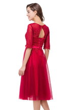 Knee-length Crew A-line Half Sleeve Sashes Bridesmaid Dresses