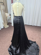 Bmbridal Purple Long Sleeves Mermaid Ruffle Gown With Crystals