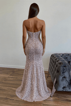 Vestidos de Baile Elegantes Longos Cor-de-Rosa Sexy, Sem Alças e Sem Mangas, Estilo Sereia, com Pedras Brilhantes