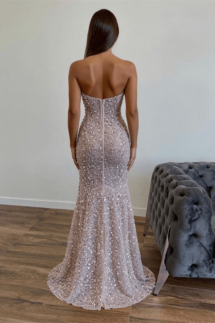 Vestidos de Baile Elegantes Longos Cor-de-Rosa Sexy, Sem Alças e Sem Mangas, Estilo Sereia, com Pedras Brilhantes