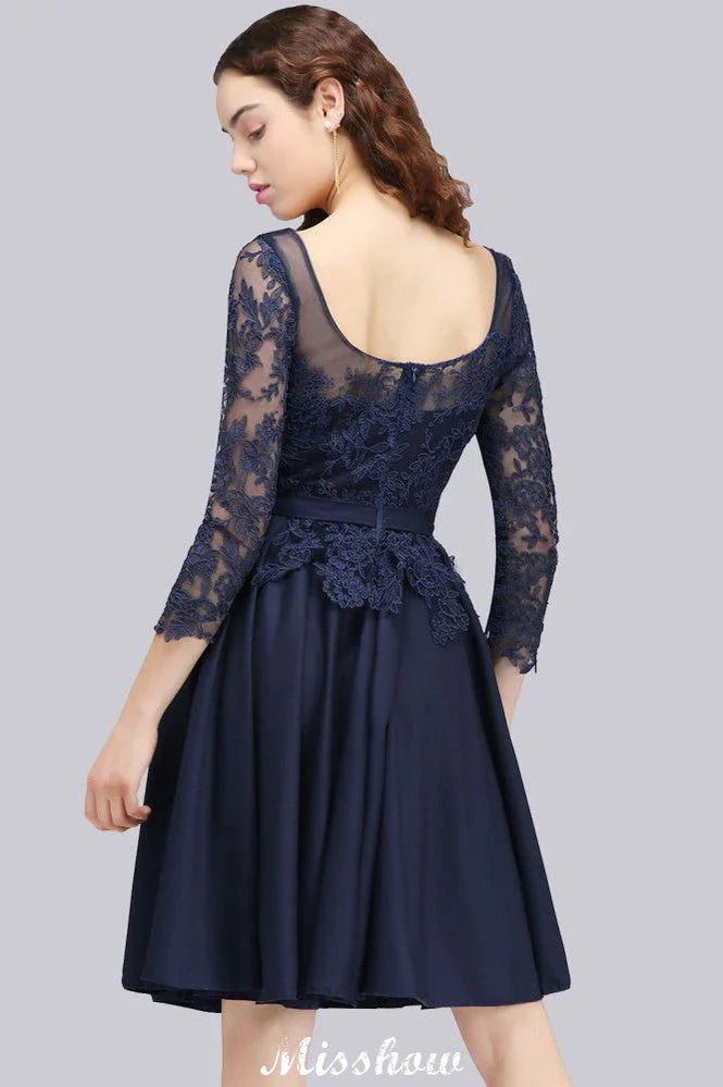 Lace Appliques 3/4 Sleeves Short Bridesmaid Dresses Daily Casual Dress