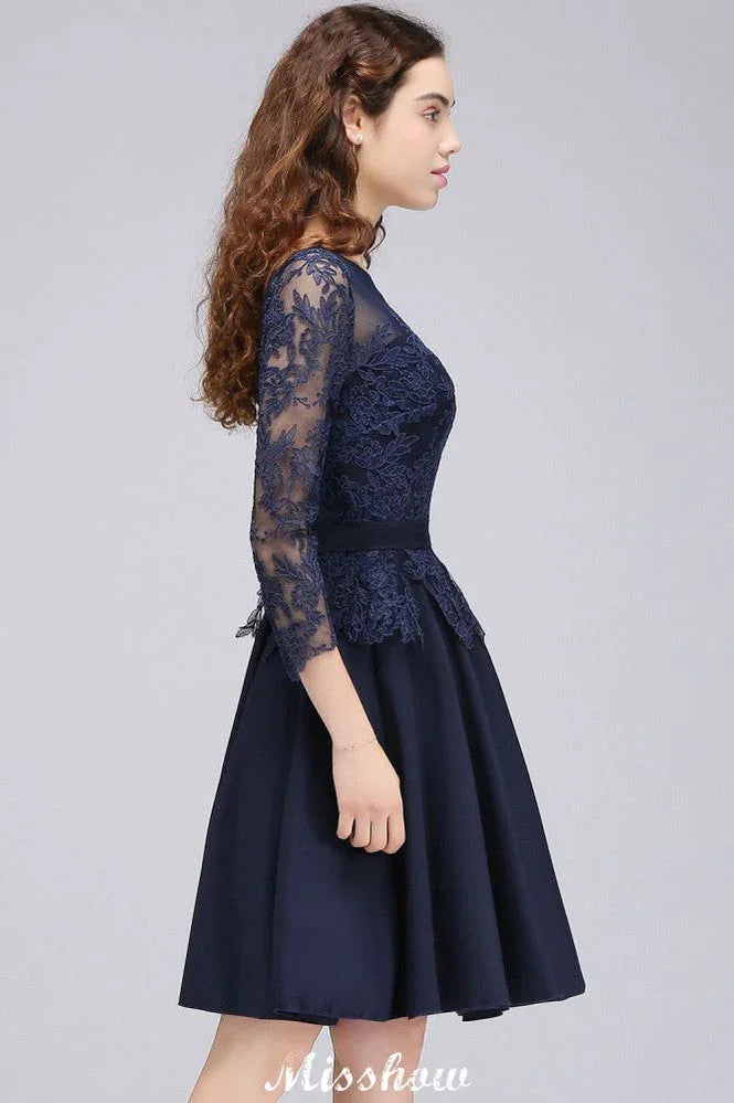 Lace Appliques 3/4 Sleeves Short Bridesmaid Dresses Daily Casual Dress