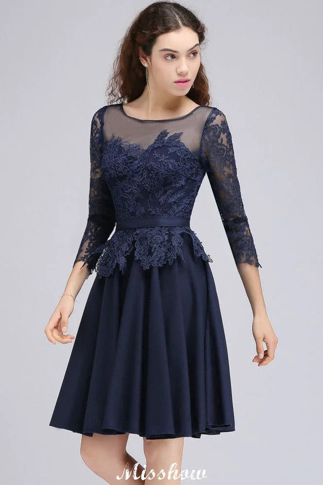 Lace Appliques 3/4 Sleeves Short Bridesmaid Dresses Daily Casual Dress