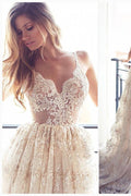 Robe de bal élégante à appliques en dentelle, col en V, à étages, dos nu et sans manches