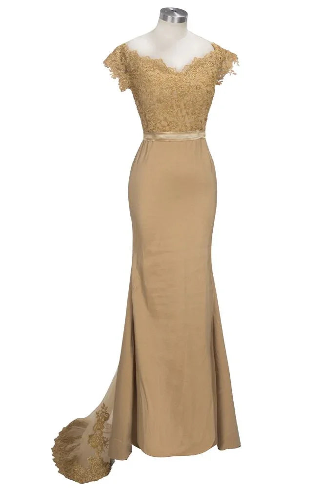 Lace Appliques Mermaid Off-shoulder Sweetheart Sheer Prom Dresses