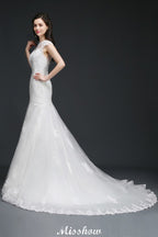 Robe de mariée élégante sirène en dentelle avec bijoux