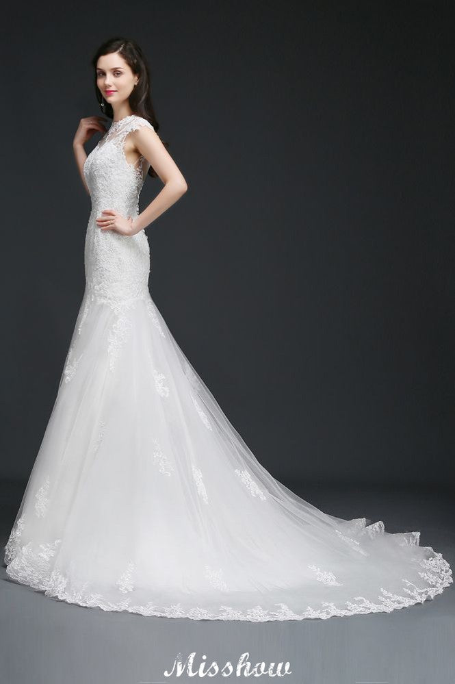 Robe de mariée élégante sirène en dentelle avec bijoux