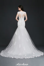 Robe de mariée élégante sirène en dentelle avec bijoux