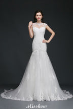 Robe de mariée élégante sirène en dentelle avec bijoux