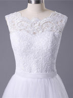 Romantic Boho Lace O Neck Tulle Wedding Dress A Line Gown
