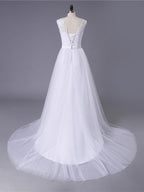 Romantic Boho Lace O Neck Tulle Wedding Dress A Line Gown