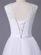 Romantic Boho Lace O Neck Tulle Wedding Dress A Line Gown