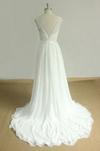 Romantic Boho Lace O Neck Tulle Wedding Dress A Line Gown