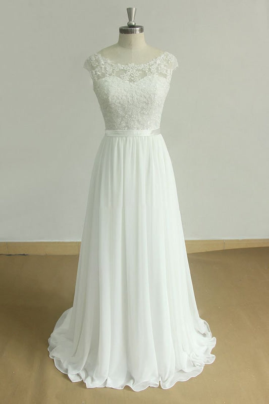 Romantic Boho Lace O Neck Tulle Wedding Dress A Line Gown