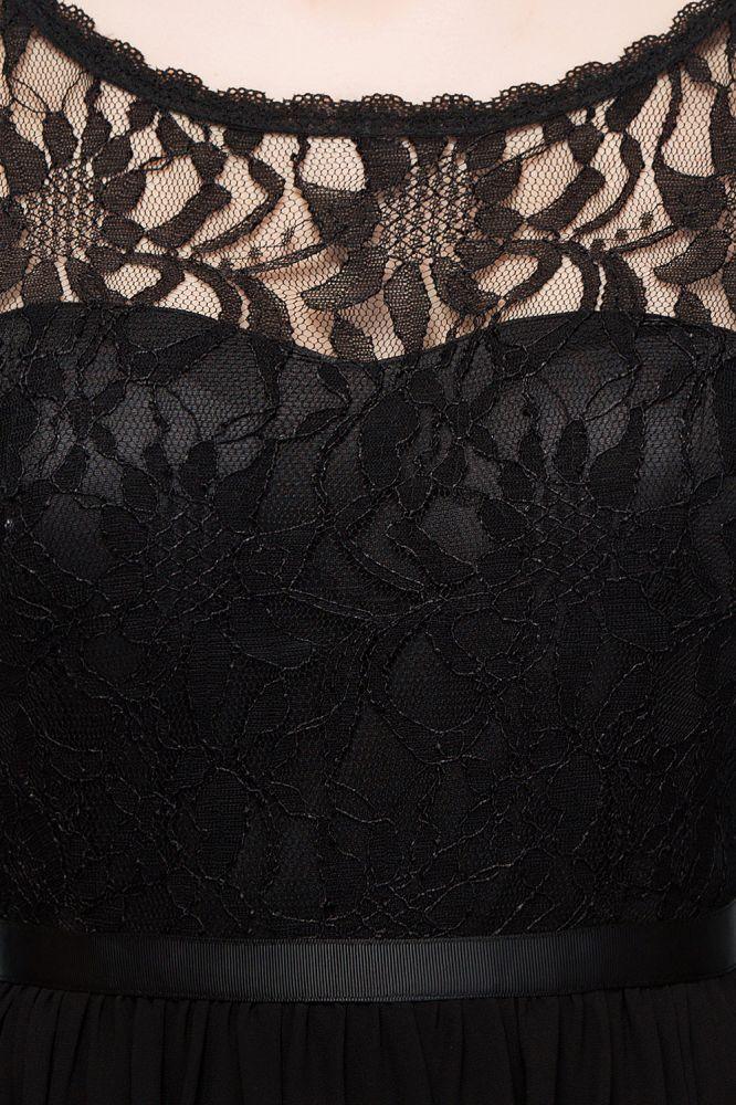Vestidos de Dama de Honra Curtos em Chiffon com Decote Redondo e Saia em Linha A com Renda no Topo
