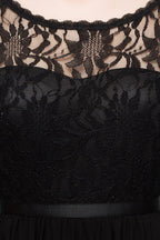 Vestidos de Dama de Honra Curtos em Chiffon com Decote Redondo e Saia em Linha A com Renda no Topo