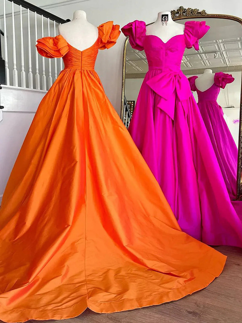 Lael | Orange Sweetheart Pleated A-Line Prom Dress With Bow
