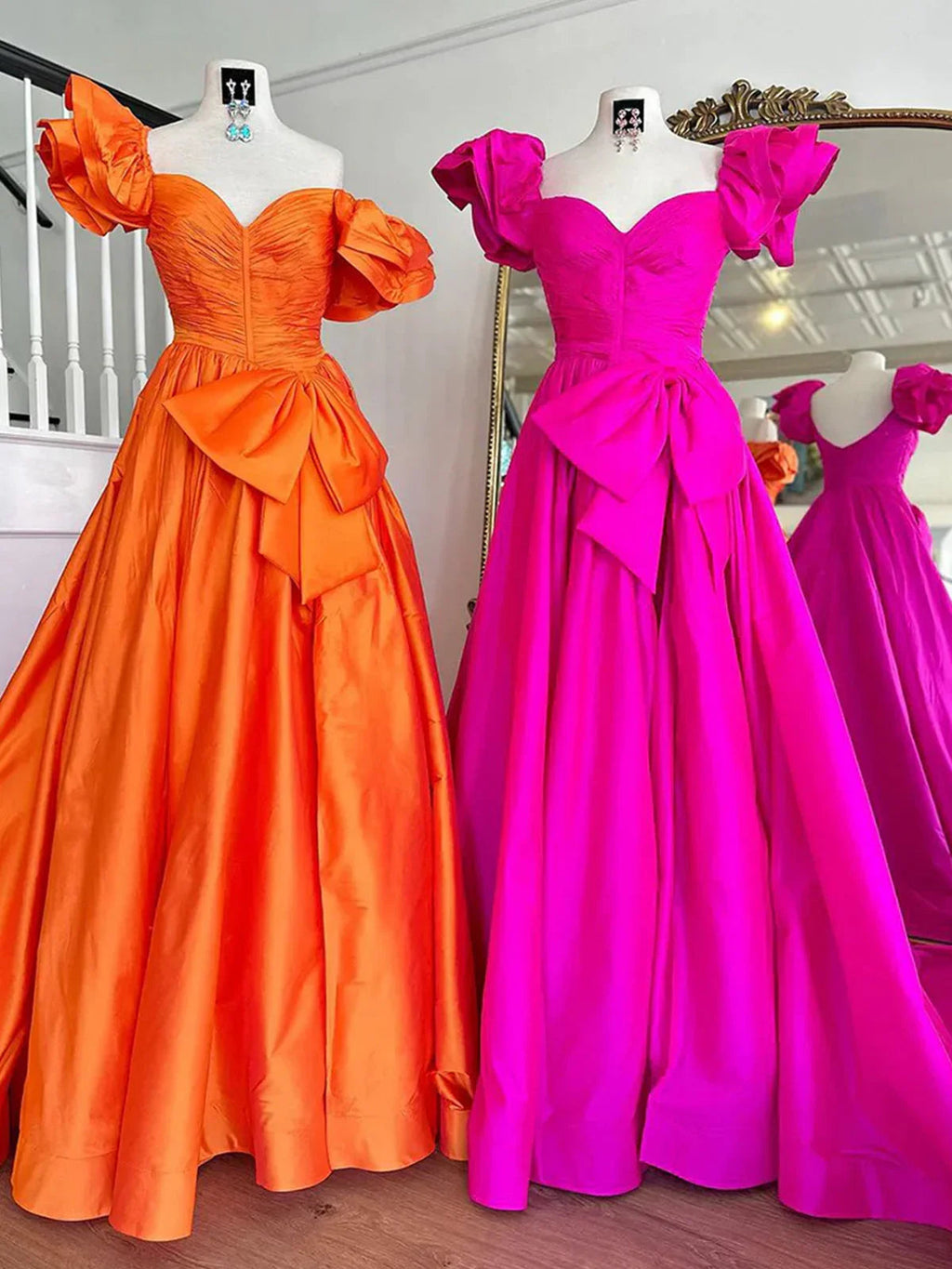 Lael | Orange Sweetheart Pleated A-Line Prom Dress With Bow