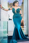 Dernière robe de bal longue sirène en satin avec manches et bijoux