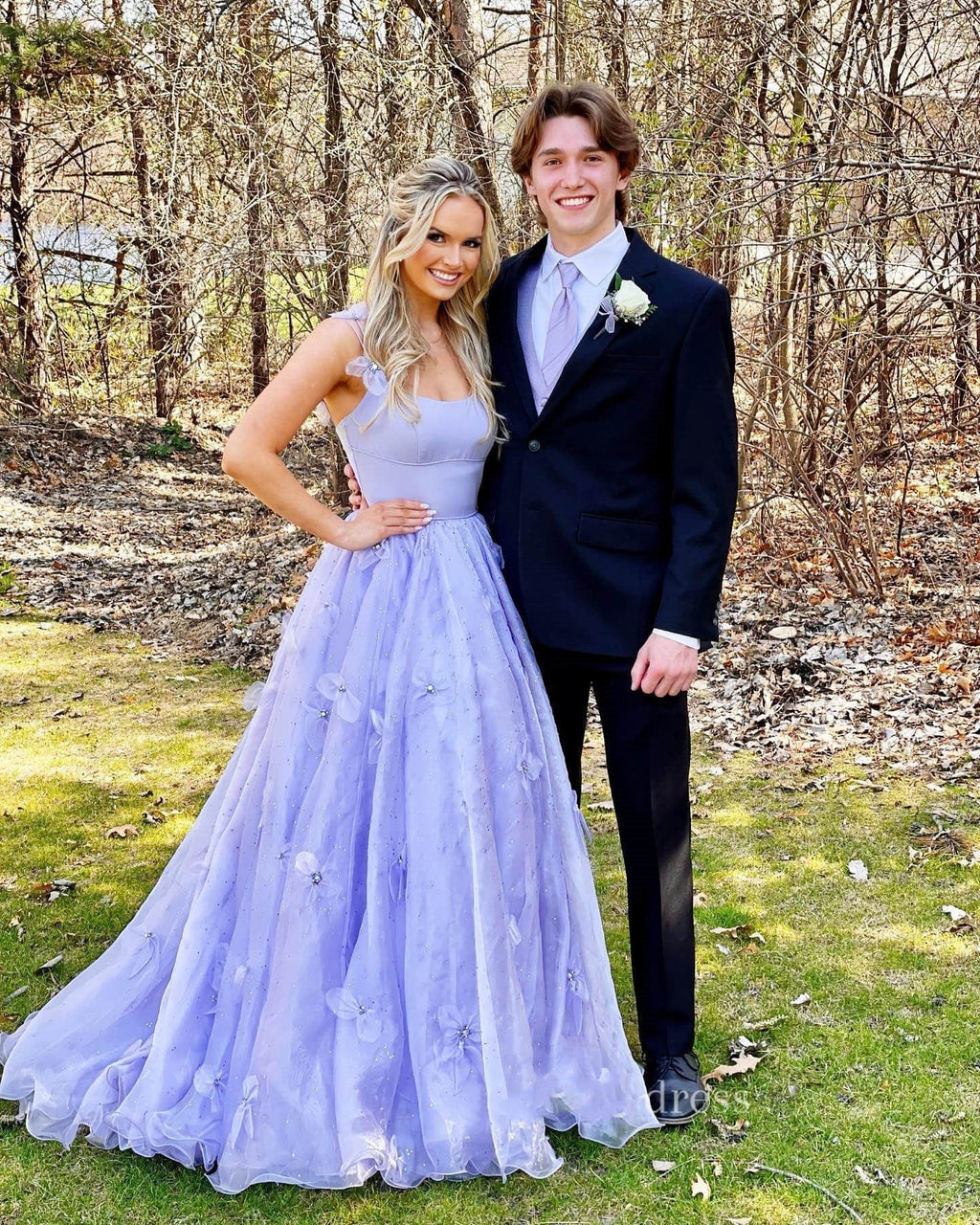 A Line Spaghetti Straps Organza Prom Dress