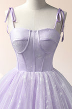 Lavender Tulle Straps Floor Length Evening Dress, Lavender A-Line Prom Dress