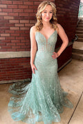 Lesha | Robe longue de soirée sirène orange à fines bretelles en dentelle