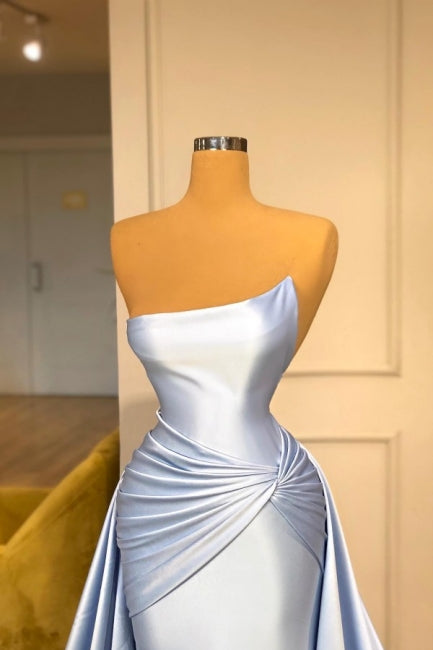 Vestidos de noite compridos simples, sem mangas, em linha A, azul claro