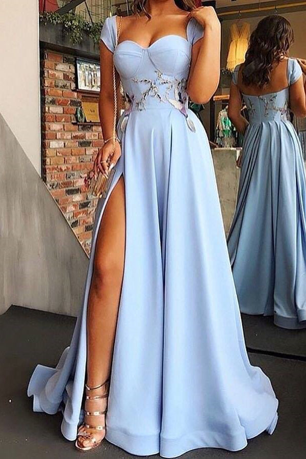 Vestidos de Noite Azul Claro Vestidos de Baile Compridos até ao Chão