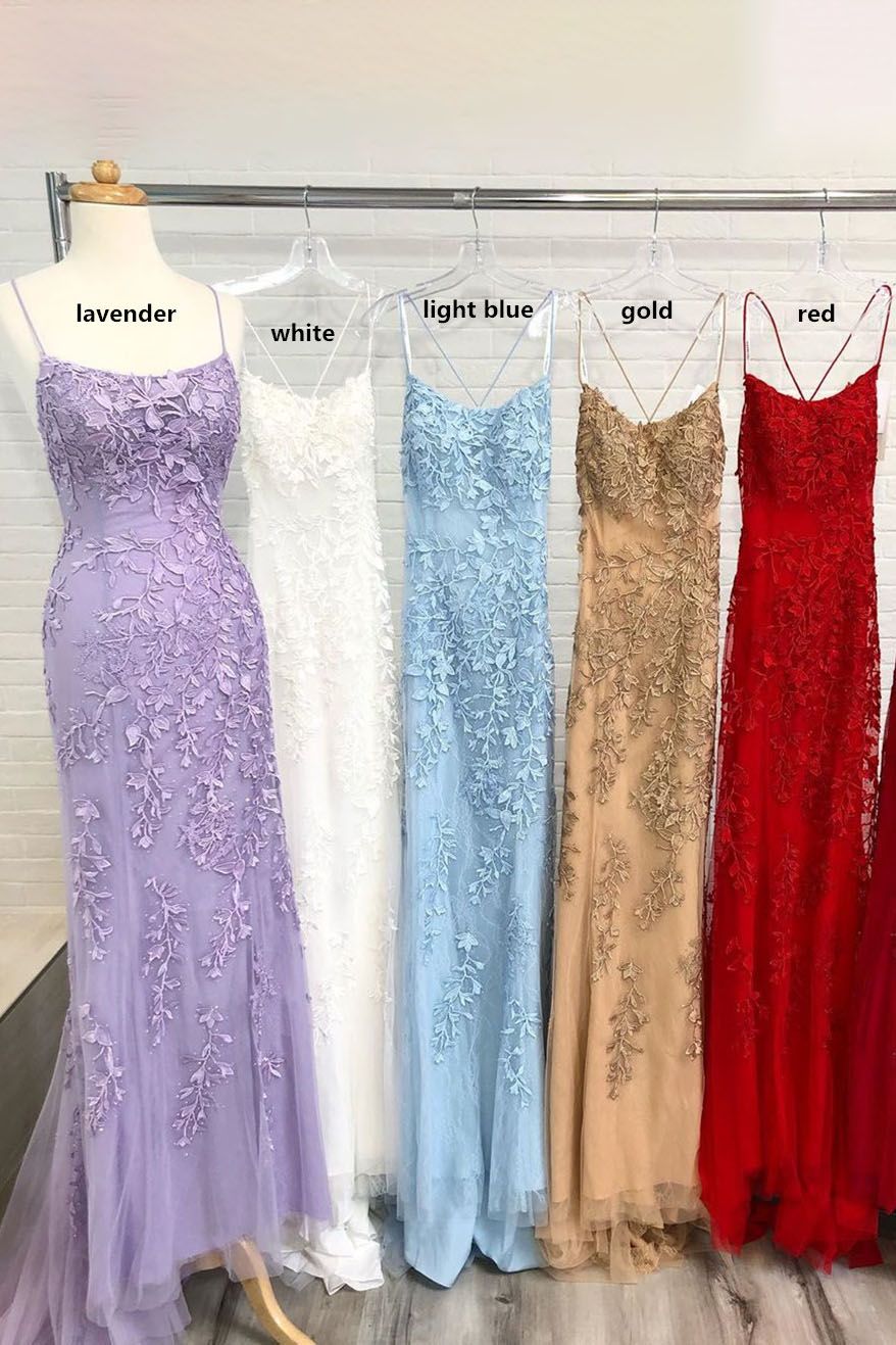 Vestido de fiesta de sirena con espalda abierta y encaje azul claro
