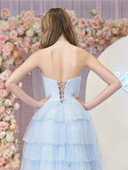 Braelyn | Light Blue Strapless Layered Tulle Prom Dress with Sequins