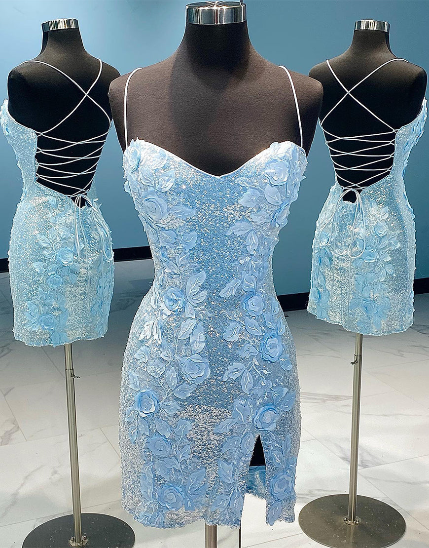 Vestido de Festa de Regresso a Casa com Costas Abertas, Lantejoulas e Flores 3D