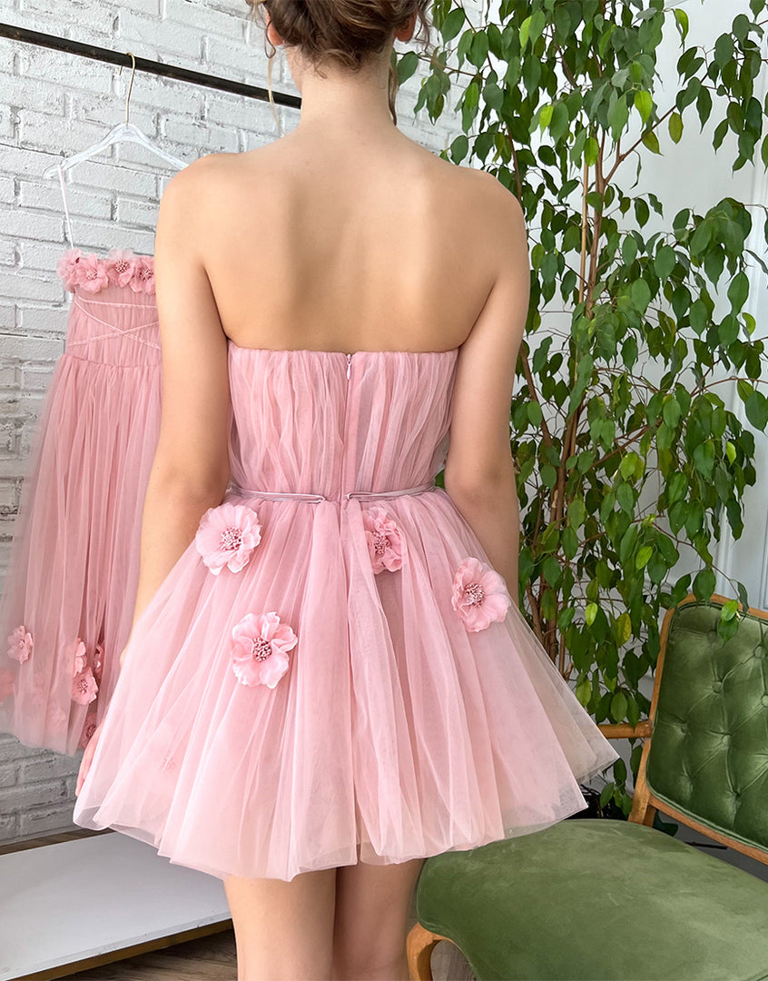 A-line Short Homecoming Dress with Handmade Flowers