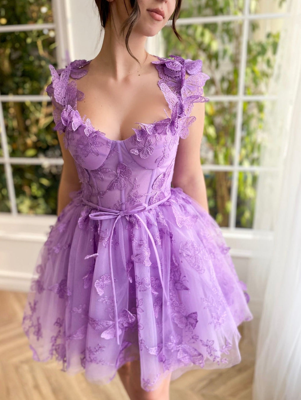 Aline Short Tulle Prom Dress with 3D Butterflies