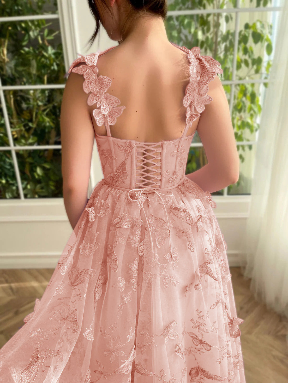 Aline Tulle Midi Prom Dress with 3D Butterflies