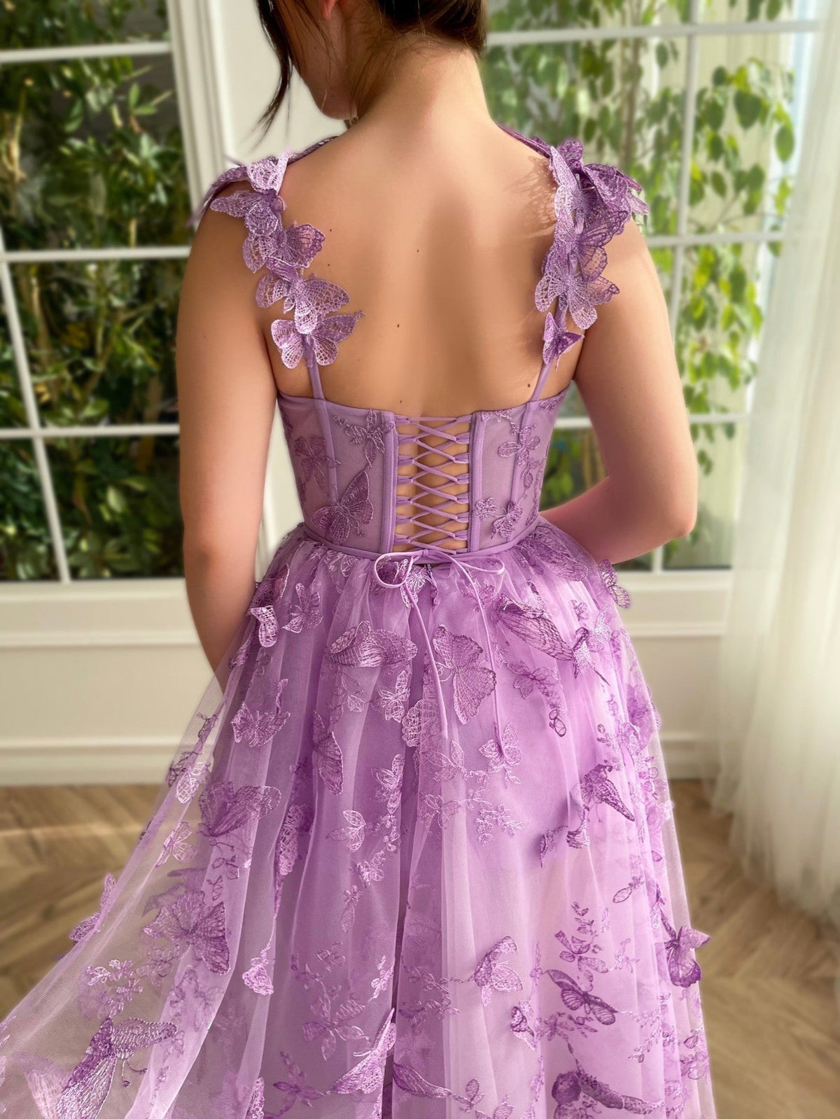 Aline Tulle Midi Prom Dress with 3D Butterflies
