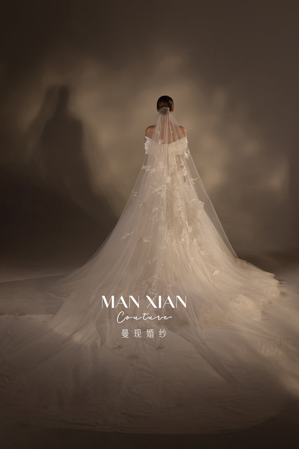 Romantic Off-Shoulder Satin Mermaid Wedding Dress with 3D Lace Appliqués & Cathedral Train
