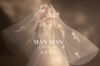 Romantic Off-Shoulder Satin Mermaid Wedding Dress with 3D Lace Appliqués & Cathedral Train