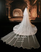Ethereal Crystal Beaded Mermaid Wedding Dress with Cathedral Train & Statement Collar