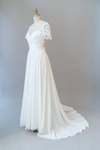 Abito da sposa lungo a linea ad A in chiffon senza schiena con maniche
