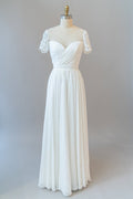 Abito da sposa lungo a linea ad A in chiffon senza schiena con maniche