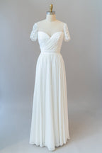Abito da sposa lungo a linea ad A in chiffon senza schiena con maniche