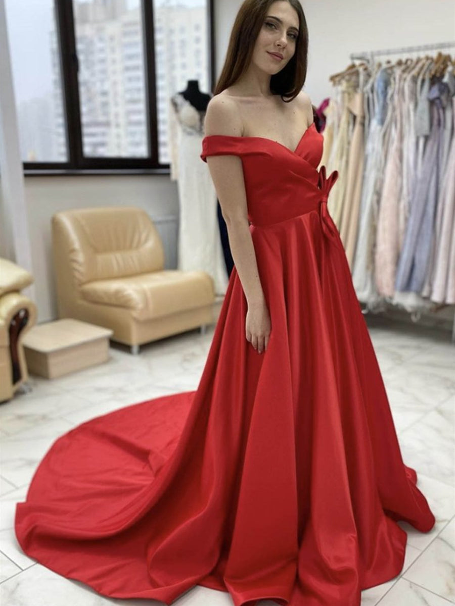 Robes longues en satin à ligne A, épaules dénudées, pour bal de fin d'études formel