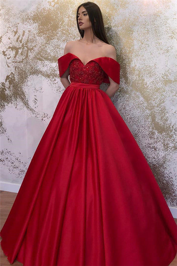 Robes longues en satin à ligne A, décolleté cœur et épaules dénudées, pour bal formel