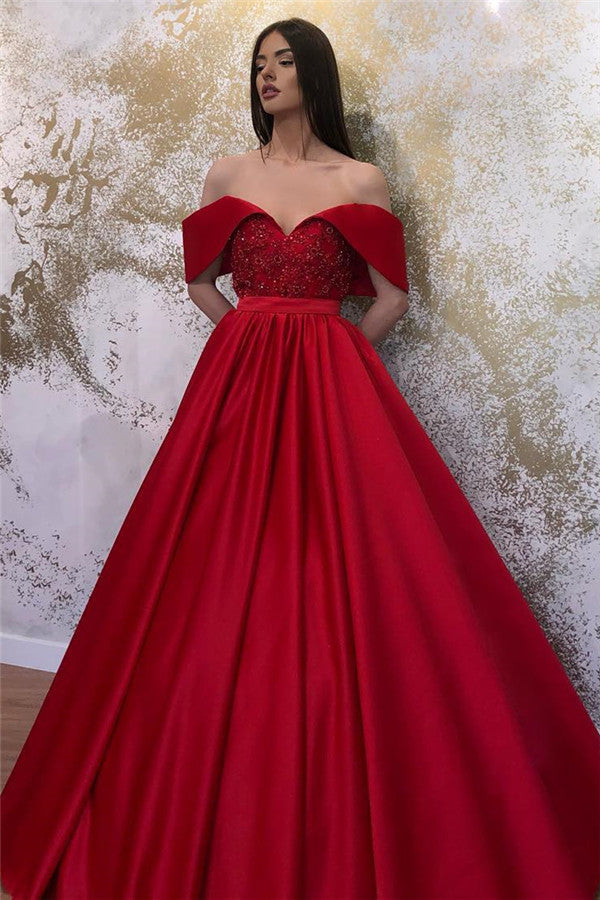 Robes longues en satin à ligne A, décolleté cœur et épaules dénudées, pour bal formel