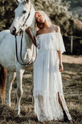 Abito da sposa lungo a linea ad A con scollo a barca in tulle e pizzo