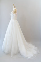Robe de mariée longue en ligne A, dos ouvert, paillettes, tulle, dos nu